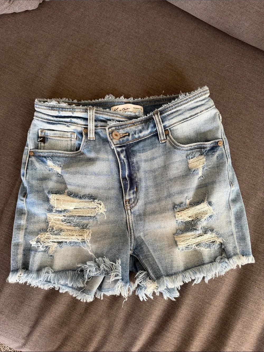KanCan Light Wash Distressed Denim Cutoff Shorts